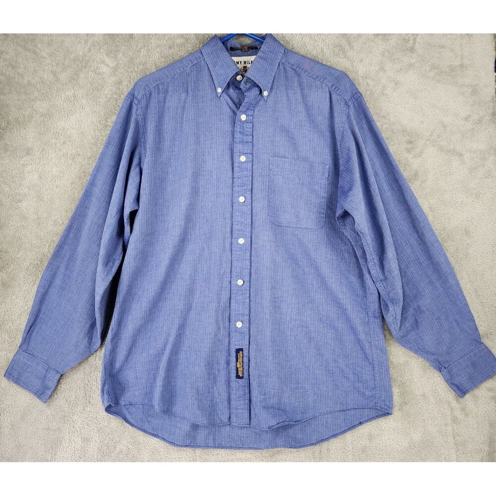 Tommy Hilfiger Shirt Mens 15 1/2 34-35 Blue Preppy Button Up Long Sleeve Vintage